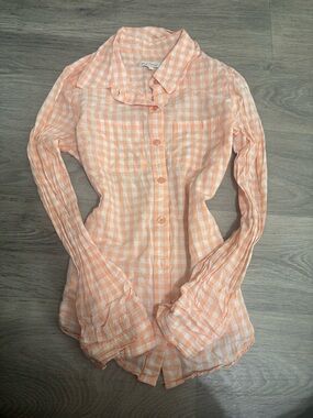 Red Camel Peach and White Gingham Button-Down Shirt - Women